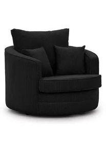S-Style Möbel Drehsessel Ted aus Schwarz Cord-Stoff , Textil , Echtholz,Buche, Birke , Füllung: Polyetherschaumkern,Silikon,Polyetherschaumkern , Rundform , 107x94x100 cm , Blauer Engel, FSC Mix, Oeko-Tex®, Hergestellt in Europa , Wohnzimmer, Sessel, Polstersessel