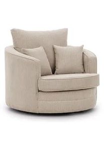 S-Style Möbel Drehsessel Ted aus Beige Cord-Stoff , Textil , Echtholz,Buche, Birke , Füllung: Polyetherschaumkern,Silikon,Polyetherschaumkern , Rundform , 107x94x100 cm , Blauer Engel, FSC Mix, Oeko-Tex®, Hergestellt in Europa , Wohnzimmer, Sessel, Polstersessel