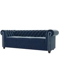 S-Style Möbel Chesterfield-Sofa 3-Sitzer mit Schlaffunktion Nyx Marineblau Samt , Dunkelblau , Textil , Echtholz,Buche, Birke , Füllung: Komfortschaum,Komfortschaum , 203x28x86 cm , Blauer Engel, FSC Mix, Oeko-Tex®, Hergestellt in Europa , Wohnzimmer, Sofas & Couches, Schlafsofas