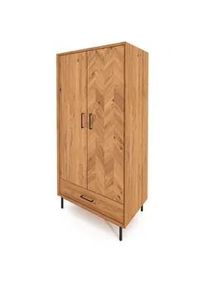 byoak Kleiderschrank 2 Türen Leon Wildeiche , Holz , Echtholz,Eiche , 97x196x45 cm , Schlafzimmer, Kleiderschränke, Drehtürenschränke