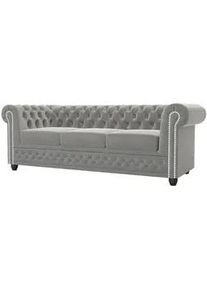 S-Style Möbel Chesterfield-Sofa 3-Sitzer mit Schlaffunktion Nyx Grau Samt , Textil , Echtholz,Buche, Birke , Füllung: Komfortschaum,Komfortschaum , 203x28x86 cm , Blauer Engel, FSC Mix, Oeko-Tex®, Hergestellt in Europa , Wohnzimmer, Sofas & Couches, Schlafsofas