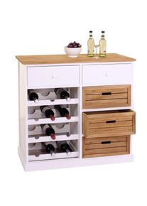 Weinregal HWC-B96, Kommode Flaschenregal f&uuml;r 12 Flaschen mit Schubladen, Landhaus 86x87x37cm