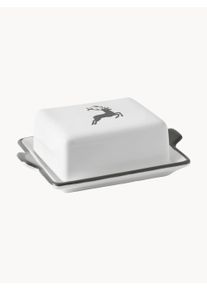 Gmundner Keramik Manteigueira artesanal Grauer Hirsch Cinzento, Branco Cerâmica L 9 x C 13 cm