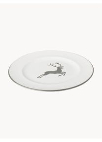 Gmundner Keramik Prato de sobremesa artesanal Grauer Hirsch Branco Cerâmica Ø 22 cm