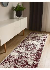 benuta Basic Teppich Suki Cream/Rot 80x240 cm - Vintage-Stil Teppich im Used-Look