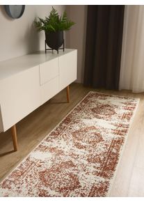 benuta Basic Teppich Suki Cream/Orange 80x240 cm - Vintage-Stil Teppich im Used-Look