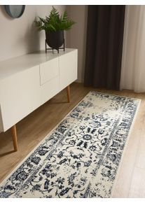 benuta Basic Teppich Suki Cream/Blau 80x240 cm - Vintage-Stil Teppich im Used-Look