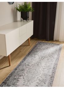 benuta Basic Couloir George Noir/Gris 80x240 cm - Tapis poil ras / effet us&eacute;