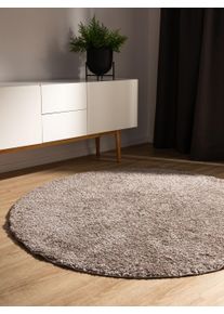 benuta Basic Tapis shaggy lavable Soho Taupe diam&egrave;tre 120 cm
