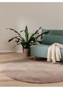 benuta Basic Tapis en fausse fourrure Furry Taupe diam&egrave;tre 120 cm