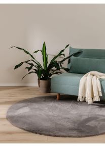 benuta Basic Faux Fur Rug Furry Grey &oslash; 80 cm round - Stylish Faux Fur Rugs
