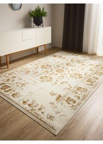 benuta Basic Tapis Vintage Suki Cr&egrave;me/Jaune 120x170 cm - Tapis poil ras / effet us&eacute;