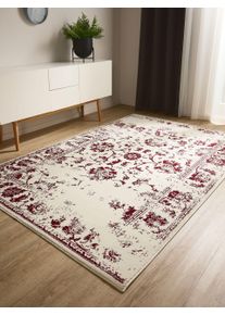 benuta Basic Teppich Suki Cream/Rot 80x150 cm - Vintage-Stil Teppich im Used-Look