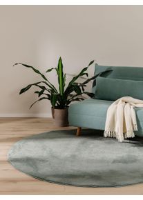 benuta Basic Faux Fur Rug Furry Green &oslash; 80 cm round - Stylish Faux Fur Rugs