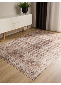 benuta Basic Tapis Vintage lavable George Marron 60x120 cm - Tapis poil ras / effet us&eacute;