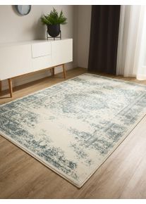 benuta Basic Tapis Vintage Suki Cr&egrave;me/Menthe 80x150 cm - Tapis poil ras / effet us&eacute;