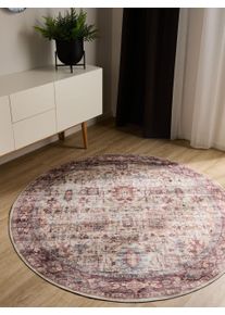 benuta Basic Tapis lavable George Multicouleur/Fuchsia diam&egrave;tre 120 cm