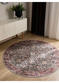 benuta Basic Tapis lavable George Multicouleur/Rouge diam&egrave;tre 120 cm