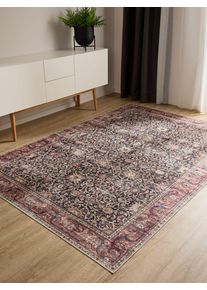 benuta Basic Tapis Vintage lavable George Multicouleur/Rouge 60x120 cm - Tapis poil ras / effet us&eacute;