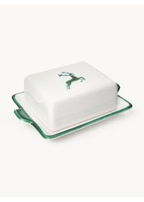 Gmundner Keramik Manteigueira artesanal Grüner Hirsch Verde, Branco Cerâmica L 10 x C 18 cm