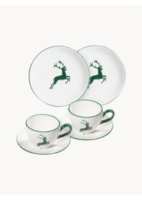 Gmundner Keramik Conjunto de café artesanal Grüner Hirsch, 2 pessoas, conjunto de 6 Verde, Branco Cerâmica 6 uni.