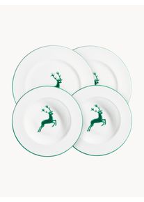 Gmundner Keramik Conjunto de loiça artesanal Grüner Hirsch, 2 pessoas, conjunto de 4 Verde, Branco Cerâmica 4 uni.