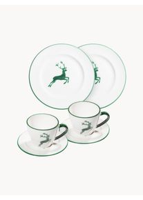 Gmundner Keramik Conjunto de café artesanal Grüner Hirsch, 2 pessoas, conjunto de 6 Verde, Branco Cerâmica 6 uni.