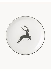 Gmundner Keramik Prato de sobremesa artesanal Grauer Hirsch Cinzento, Branco Cerâmica Ø 20 cm
