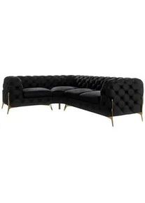 S-Style Möbel Ecksofa Chesterfield Lexi Schwarz Samt, Ottomane links , Textil , Echtholz,Buche, Birke , Füllung: Polyetherschaumkern,Polyetherschaumkern , Eckteil, L-Form, Ottomane links,L-Form , 264x204 cm , Blauer Engel, FSC Mix, Oeko-Tex®, Hergestellt in Europa , Wohnzimmer, Sofas & Couches, Wohnlandschaften, Ecksofas