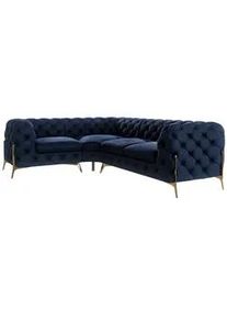 S-Style Möbel Ecksofa Chesterfield Lexi Marineblau Samt, Ottomane links , Textil , Echtholz,Buche, Birke , Füllung: Polyetherschaumkern,Polyetherschaumkern , Eckteil, L-Form, Ottomane links,L-Form , 264x204 cm , Blauer Engel, FSC Mix, Oeko-Tex®, Hergestellt in Europa , Wohnzimmer, Sofas & Couches, Wohnlandschaften, Ecksofas