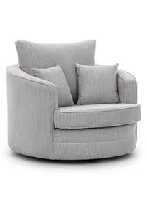 S-Style Möbel Drehsessel Ted aus Hellgrau Cord-Stoff , Textil , Echtholz,Buche, Birke , Füllung: Polyetherschaumkern,Silikon,Polyetherschaumkern , Rundform , 107x94x100 cm , Blauer Engel, FSC Mix, Oeko-Tex®, Hergestellt in Europa , Wohnzimmer, Sessel, Polstersessel