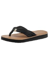 Tommy Hilfiger , Zehentrenner »TH ELEVATED BEACH SANDAL« , Sommerschuh, Bequemschuh, Flats, Schlappen mit TH-Schmuckelement , schwarz , 37 , 37 ,...