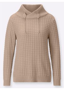 Damen Langarm-Pullover mit asymmetrischem Rollkragen in beige ,Gr&ouml;&szlig;e 54, WITT, 50% Baumwolle, 50% Polyacryl
