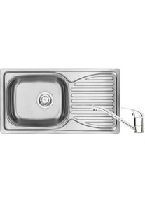 NO NAME, Spülbecken, Spüle aus Stahl mit 1-Becken-Armatur mit Abtropffläche (64 cm, 50 cm)