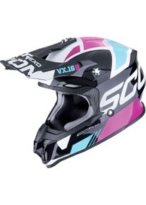Scorpion VX-16 Evo Air Analog, motocross helmet , color: Black/White/Light Blue/Pink , size: S