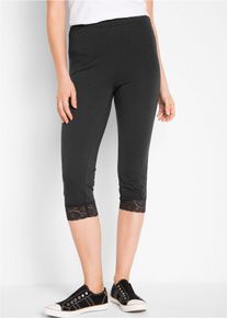 bonprix Női Capri legging csipke r&eacute;szlettel, fekete, 48/50