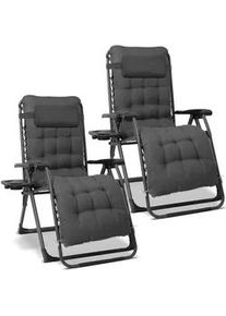Modante Garten-Relaxsessel-Set , Schwarz, Dunkelgrau , Metall, Textil , 68x88x110 cm , klappbar, inklusive Armlehnen, Nackenkissen abnehmbar , Gartenmöbel, Gartenliegen, Liegestühle