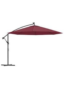 Sombrilla de jardín voladiza con luces LED rojo burdeos 350 cm