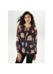 Aniston SELECTED , Schlupfbluse aus transparentem Chiffon , schwarz-offwhite-orange-rosa , 42 , 42 , Transparente Bluse mit fantasievollem Muster -...