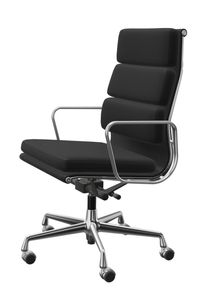 Soft Pad Chair EA219 / EA 219 Dossier haut , ROTATIF, CUIR PREMIUM F NERO AVEC LIGNE DE CONTRASTE, BASE CHROME Vitra OFFRE SPECIALE