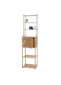 Bambus Regal HWC-O74, Badschrank Badezimmerschrank, Türe Staufächer 165x42x30cm