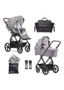 Gesslein Kinderwagenset , Braun, Weiß, Hellgrau, Mintgrün , Textil , 57x129x100 cm , Made in Germany, EN 1888, UV 50+ , Feststellbremse, Federung, kugelgelagerte Räder, für Babyschale geeignet, Griff in Lederoptik, Reflektorstreifen,5-Punkt-Gurt, Gurtschoner, Schutzbügel abnehmbar, Verdeck abnehmbar, Sichtfenster, Sitz umsetzbar,Matratze, zusammenklappbar, Bezug abnehmbar und waschbar , Baby On To