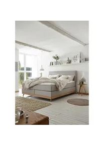 Hasena Boxspringbett , Grau, Eichefarben , Textil , Eiche , massiv , H3 , Höhe ca. 20 cm , 180x200 cm , Stoffauswahl, Topper durchgehend , Schlafzimmer, Betten, Boxspringbetten