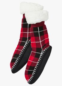 Chaussettes d&rsquo;int&eacute;rieur avec semelle antiglisse cousue et doublure moumoute - noir - taille 43-46 - Tissu &eacute;ponge - bonprix