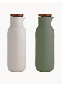 Ladelle Essig og olie dispenser essentials af porcelæn og akacietræ, sæt á 2 stk. Grøn, Grå Porcelæn Ø 6 x H 18 cm