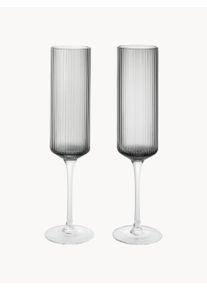 ferm LIVING Copos de champanhe de vidro artesanal Ripple, conjunto de 2 Cinzento Vidro Ø 6 x Alt 23 cm, 150 ml