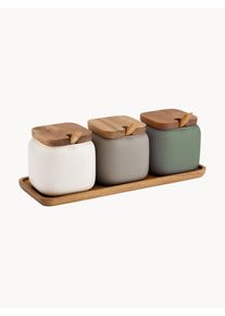 Ladelle Potes de arrumação com tabuleiro de servir Essentials, conjunto de 4 Castanho, Multicolor Madeira, Porcelana, Madeira maciça Conjunto com