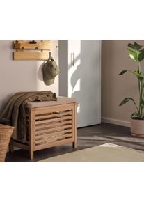 Tchibo - Skrzynia z litego drewna z siedziskiem i poduszką - kolor: brązowy