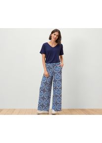 Tchibo - Wzorzyste spodnie palazzo - dla pań - rozmiar S 36/38 - kolor: biały/niebieski/z nadrukiem