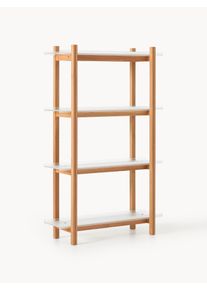 Regał z drewna dębowego z szklanymi półkami Alex Beżowy Lite drewno, Drewno S 107 x W 180 cm | Westwing Collection